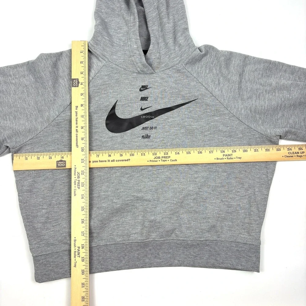 VTG Y2K Nike Hoodie Womens Sz M Gray Cropped Center Swoosh Just Do It Boxy Sweat